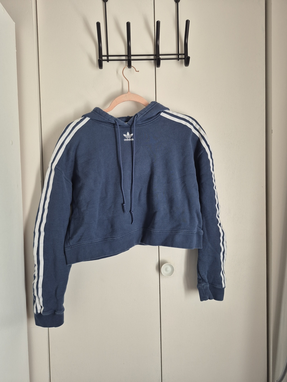 Adidas Cropped Hoodie with Three Stripes - Navy & White